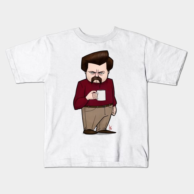 Ron Swanson Parks and Recreation Kids T-Shirt by alejcak